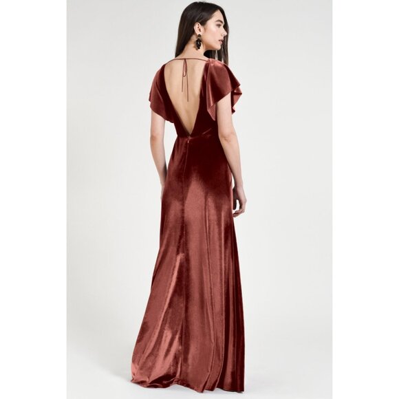 NWT Jenny Yoo Stretch Velvet Ellis English Rose Sleeves Open Back size 12 - Picture 2 of 3